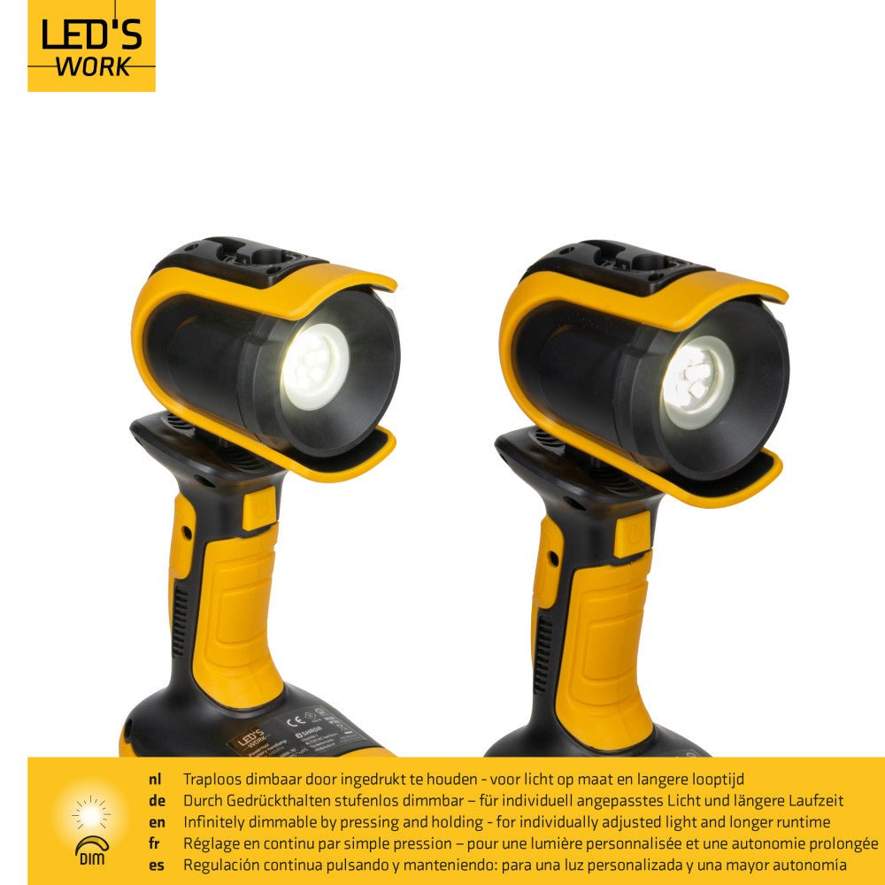 LED's Work 18V Accu werklamp incl Adapters voor elektrisch gereedschap - 5W 500lm 5000K - IP20 IK08 Werklampen LED.nl