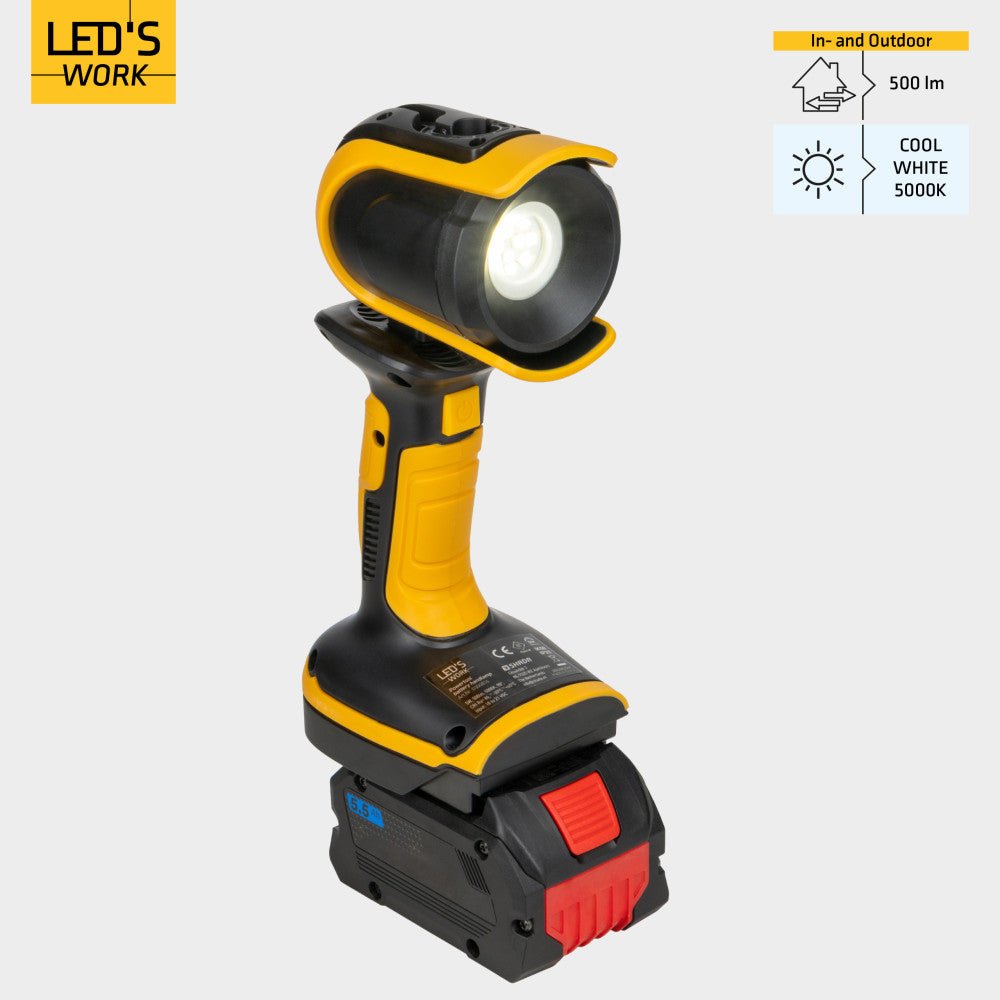 LED's Work 18V Accu werklamp incl Adapters voor elektrisch gereedschap - 5W 500lm 5000K - IP20 IK08 Werklampen LED.nl