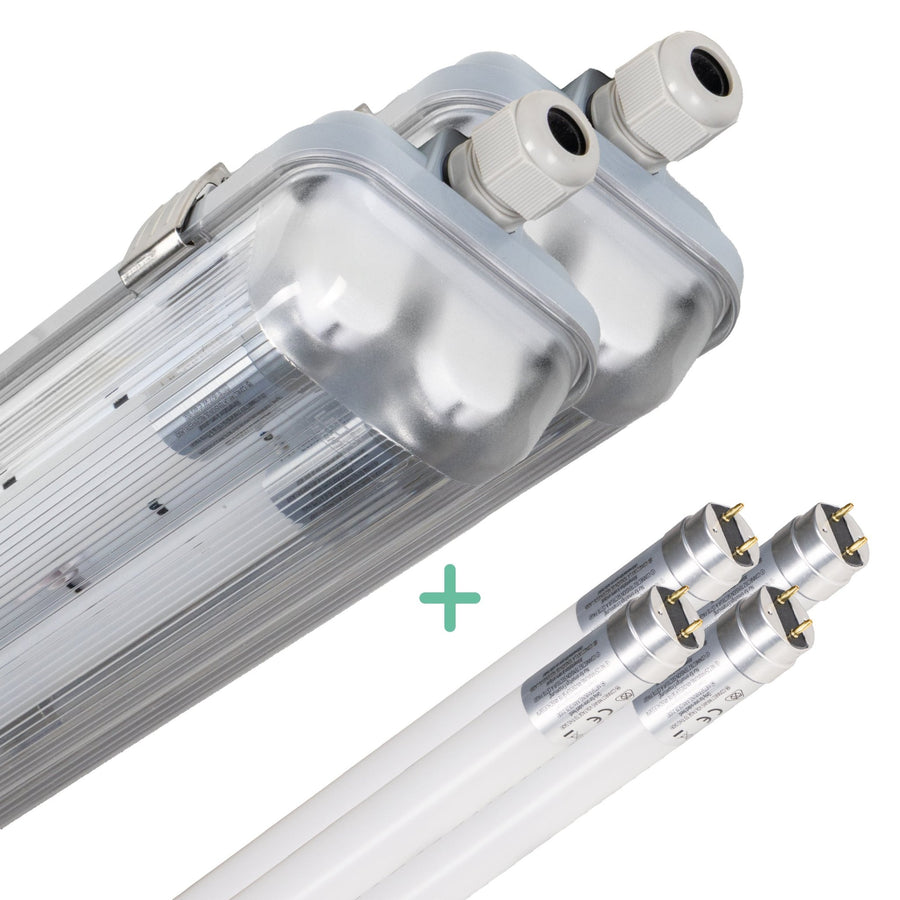 2er-Pack – Doppelte LED-Leuchtstofflampe 150 cm – inklusive LED-Röhren – für Innen und Außen – 6120 lm – 2 x 16,5 W – 4000 K – 185 lm/W – Energieeffizienzklasse B - LED.de