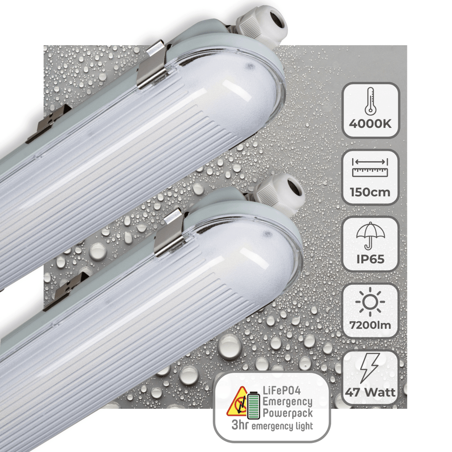 2 PACK - LED's Light PRO Philips LED TL armatuur 150 cm - Met noodaccu - 185lm/w - Energielabel B - 47W 7200lm 4000K LED.nl