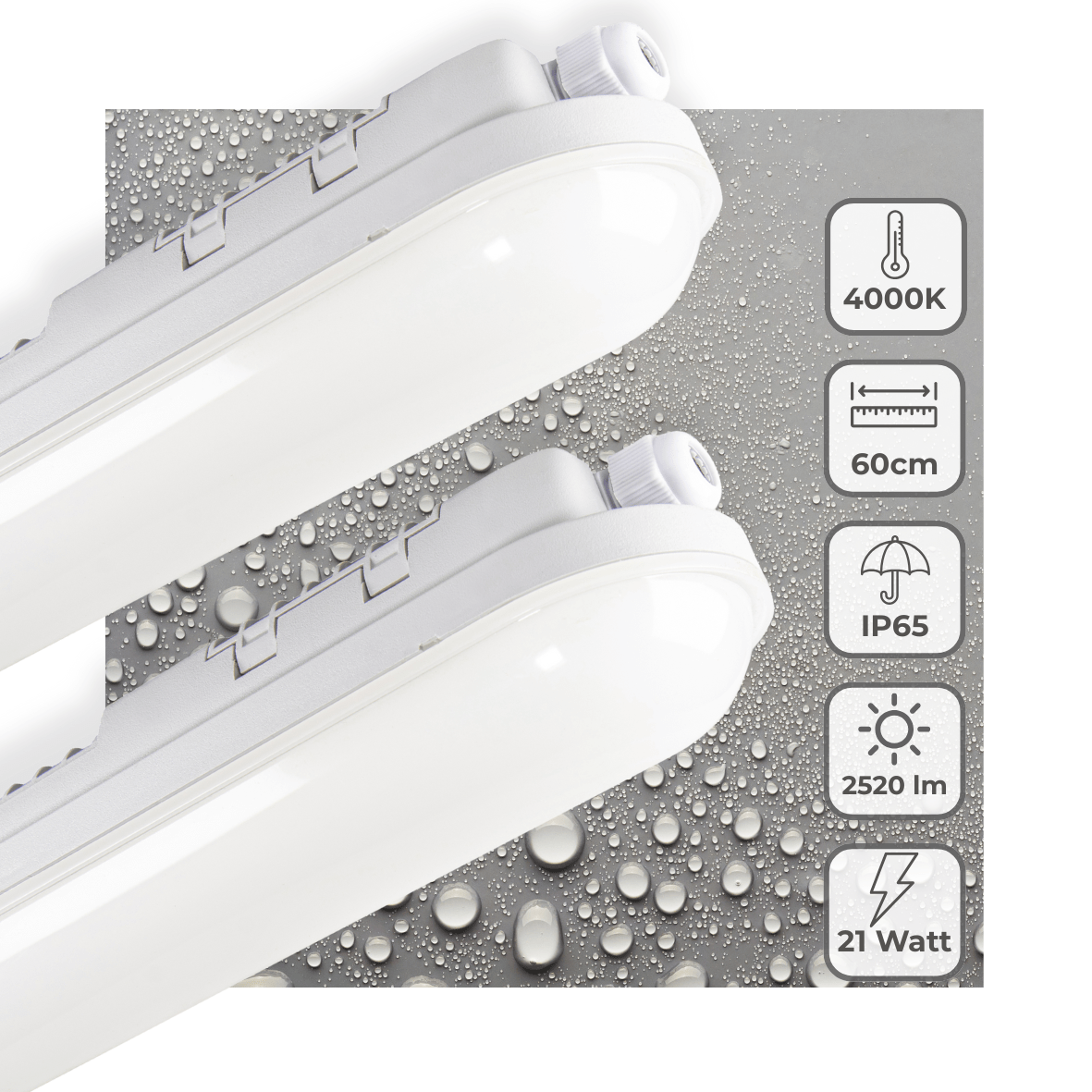 2 PACK - LED's Light Pro TL armatuur 60 cm – Geschikt voor binnen en buiten – 2500 lumen – IP65 waterdicht - LED.nl