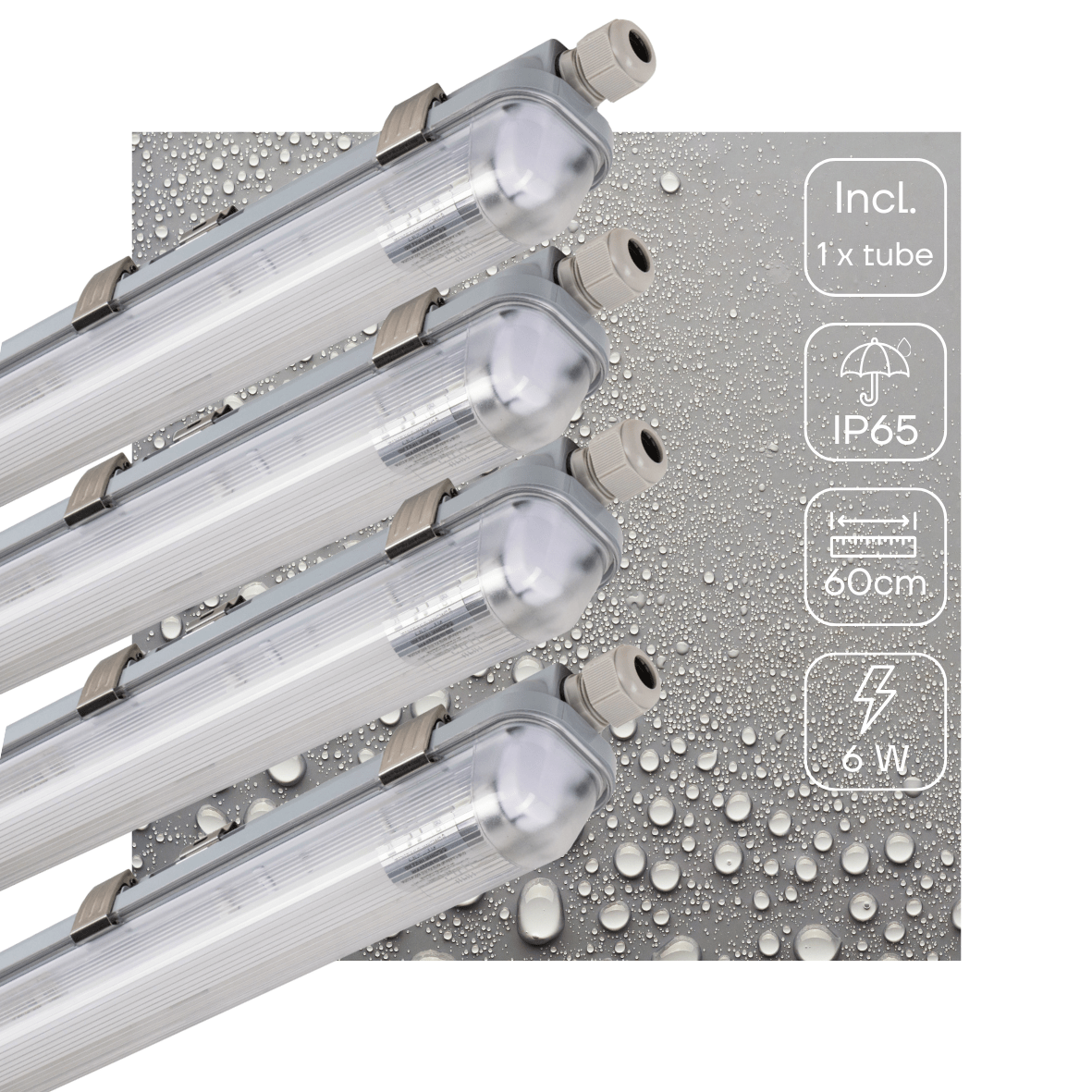 4 PACK - LED's Light Complete LED TL lamp met LED buis 60 cm - Binnen en buiten - 1100 lm - 1x6W - LED.nl
