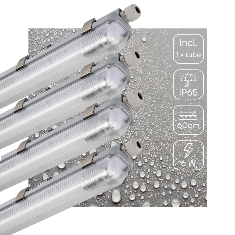 4 PACK - LED's Light Complete LED TL lamp met LED buis 60 cm - Binnen en buiten - 1100 lm - 1x6W - 185lm/w - Energielabel B LED.nl