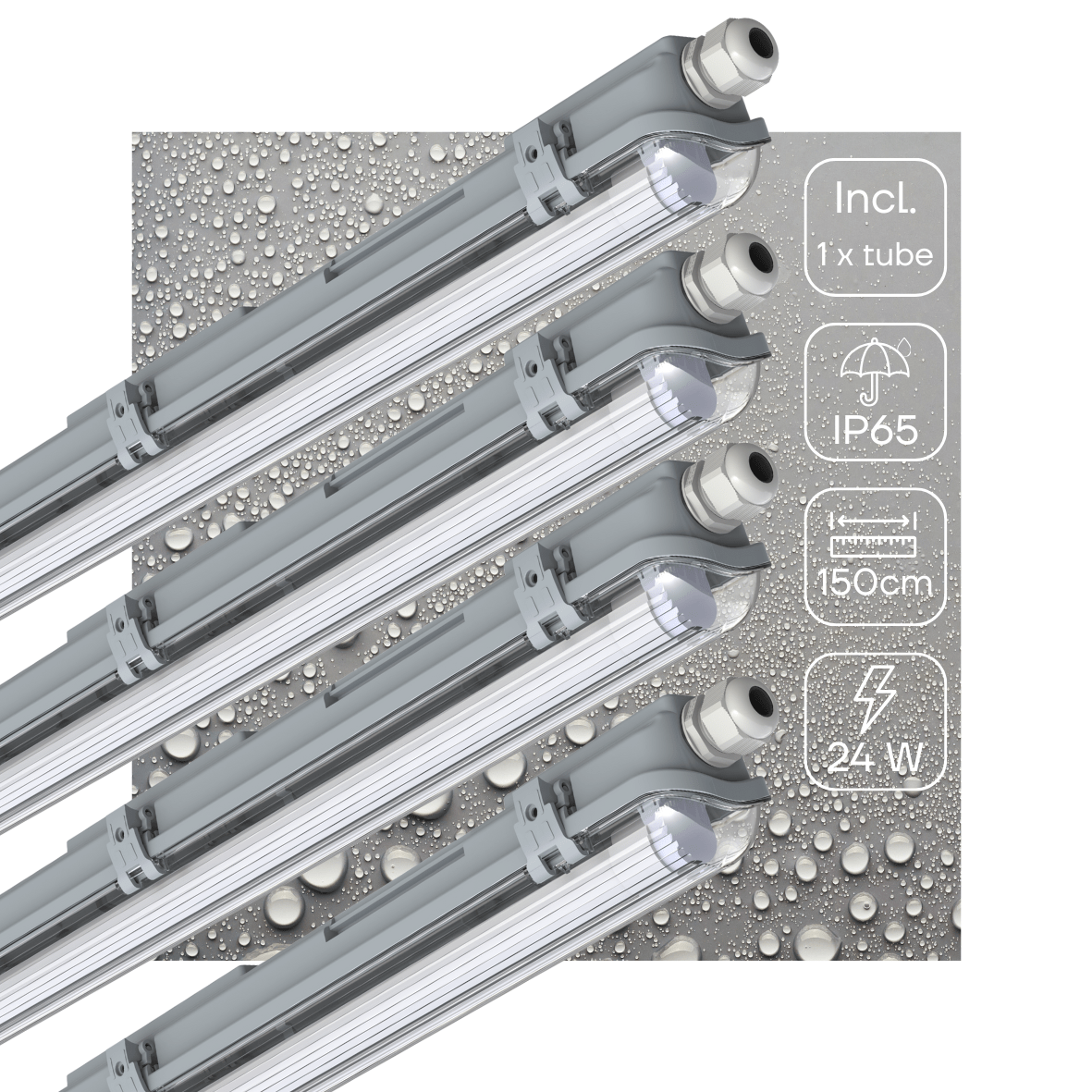 4 PACK - LED's Light LED TL 4 armaturen met lampen 150 cm - Koud wit licht 6500 K - Waterdicht - Complete set - 4 stuks - LED.nl