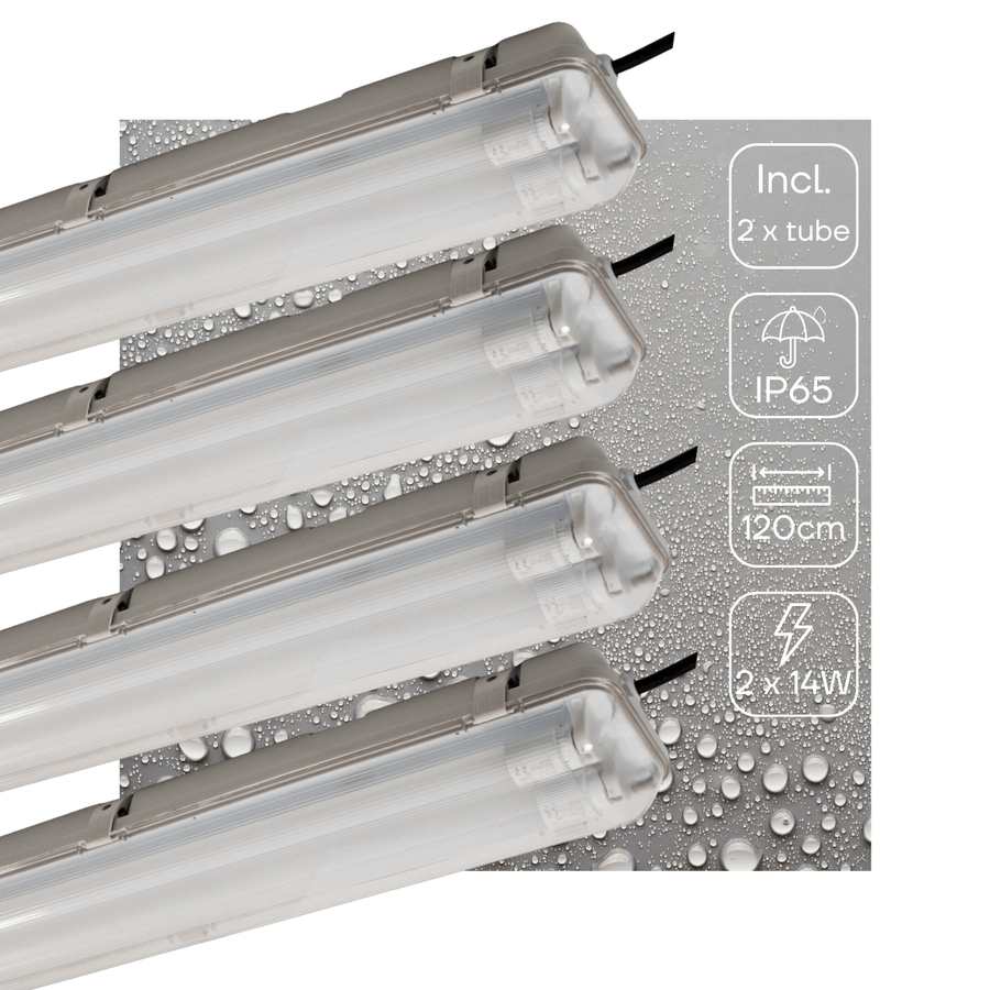 4 PACK - LED's Light LED TL Armatuur licht balk met sensor - incl Dubbele buis 2x14W 120cm 4000K Bewegingssensor en nachtsensor - Waterdicht - 150lm/w LED.nl