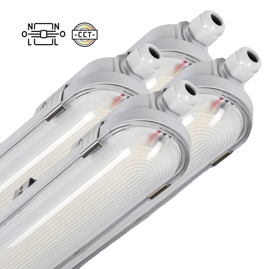 4er-Pack – LED-Leuchte mit LED-Streifen, verbindbar, Farbtemperatur- und Leistungsregelung, 180 lm/W, 39 W, 150 cm, 7020 lm, 3000 K/4000 K/6500 K, Schutzart IP65, IK08 - LED.de