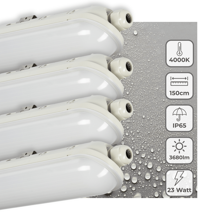 4er-PACK – LED's Light Pro Premium Koppelbare LED TL Leuchte komplett 150 cm – Wasserdicht – 23 W – 3680 lm – 4000 K - LED.de
