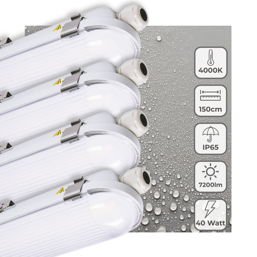 4 PACK - LED's Light Pro Philips Koppelbare TL armatuur 150 cm - 40W - Energielabel B - Dimbaar licht - 7200 lm - 180Lm/W - IP65 - 4000K - IK08 TL verlichting LED.nl