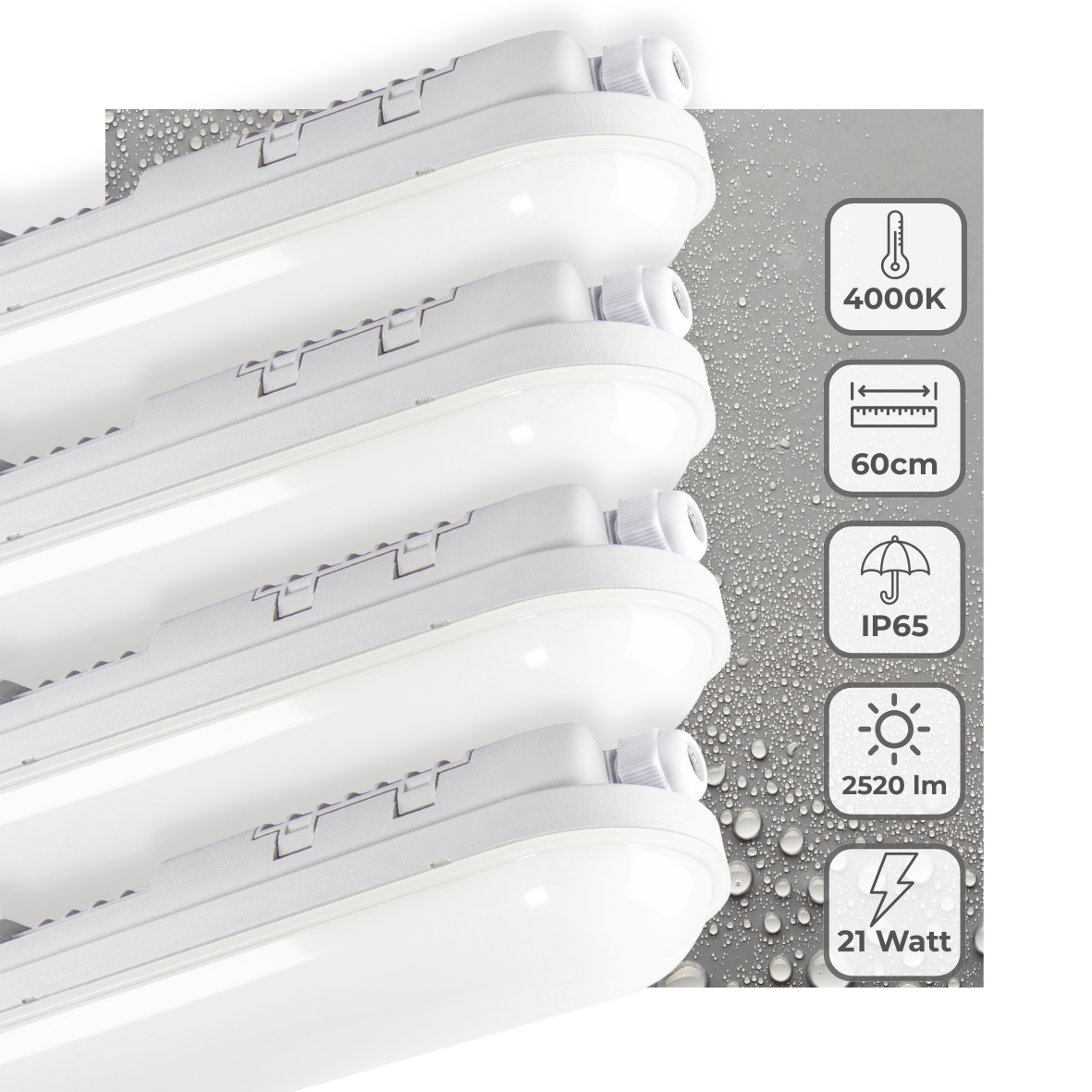4 PACK - LED's Light Pro TL armatuur 60 cm – Geschikt voor binnen en buiten – 2500 lumen – IP65 waterdicht - LED.nl