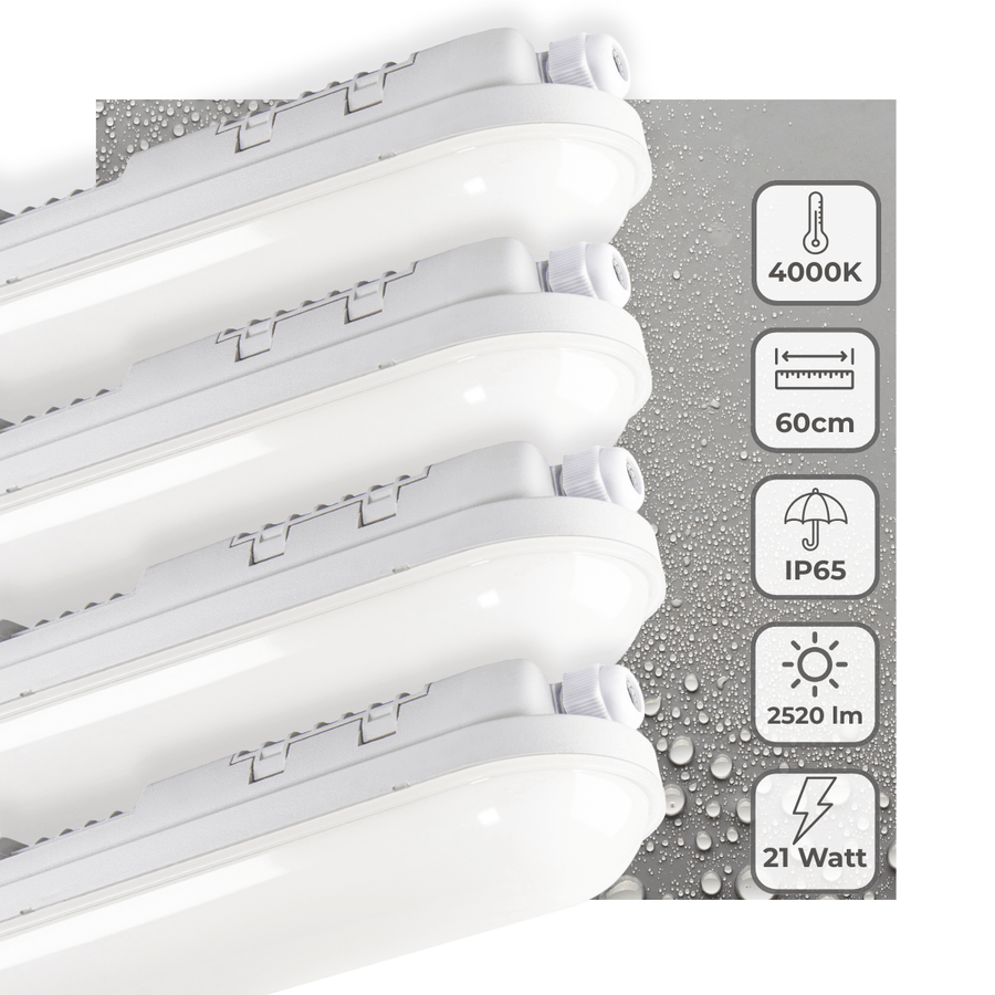 4er-PACK – LED's Light Pro LED TL Leuchte 60 cm – Für den Innen- und Außenbereich geeignet – 2500 Lumen – IP65 wasserdicht - LED.de
