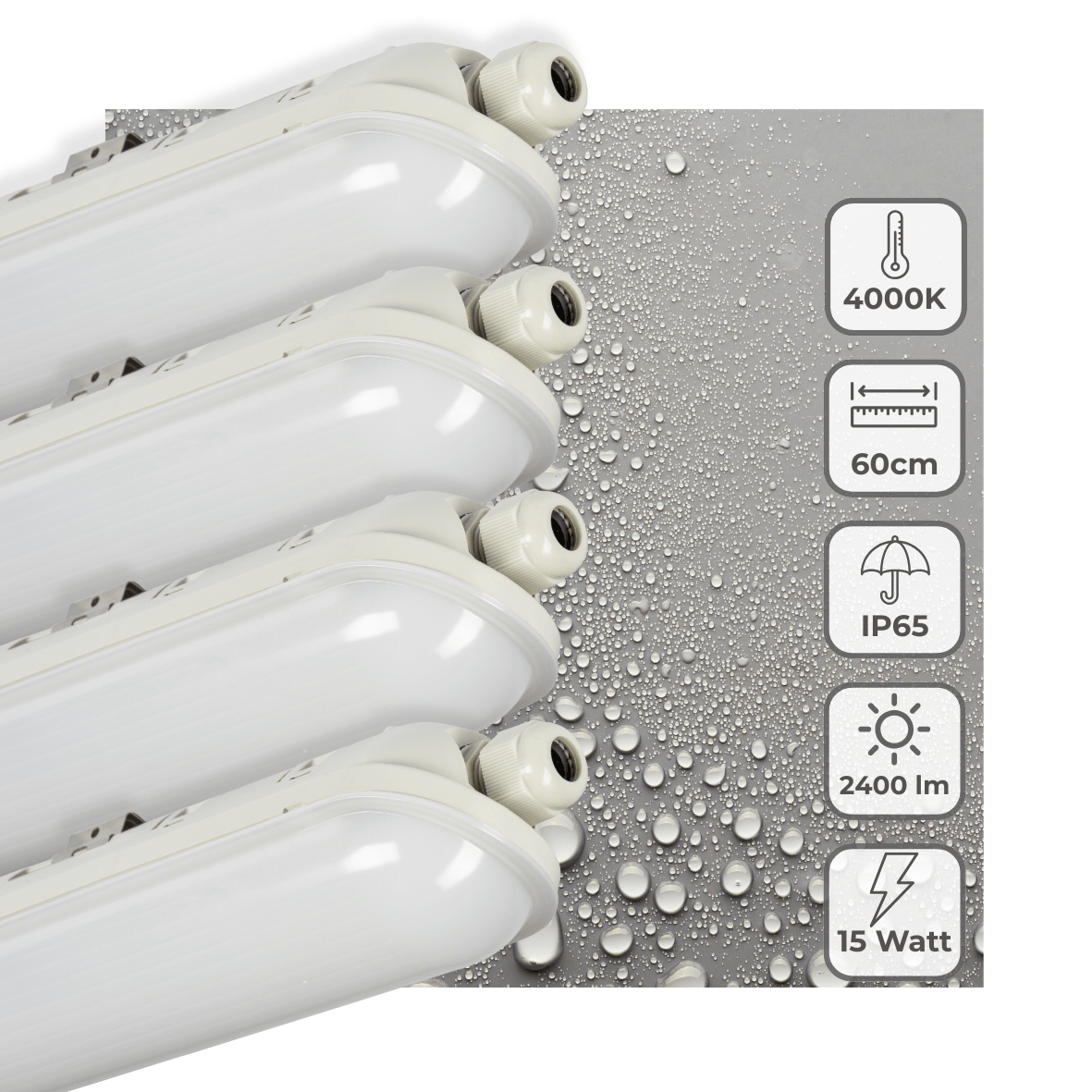 4 PACK - LED's Light Pro TL armatuur compleet 60 cm - Waterdicht - 2400 lm - LED.nl