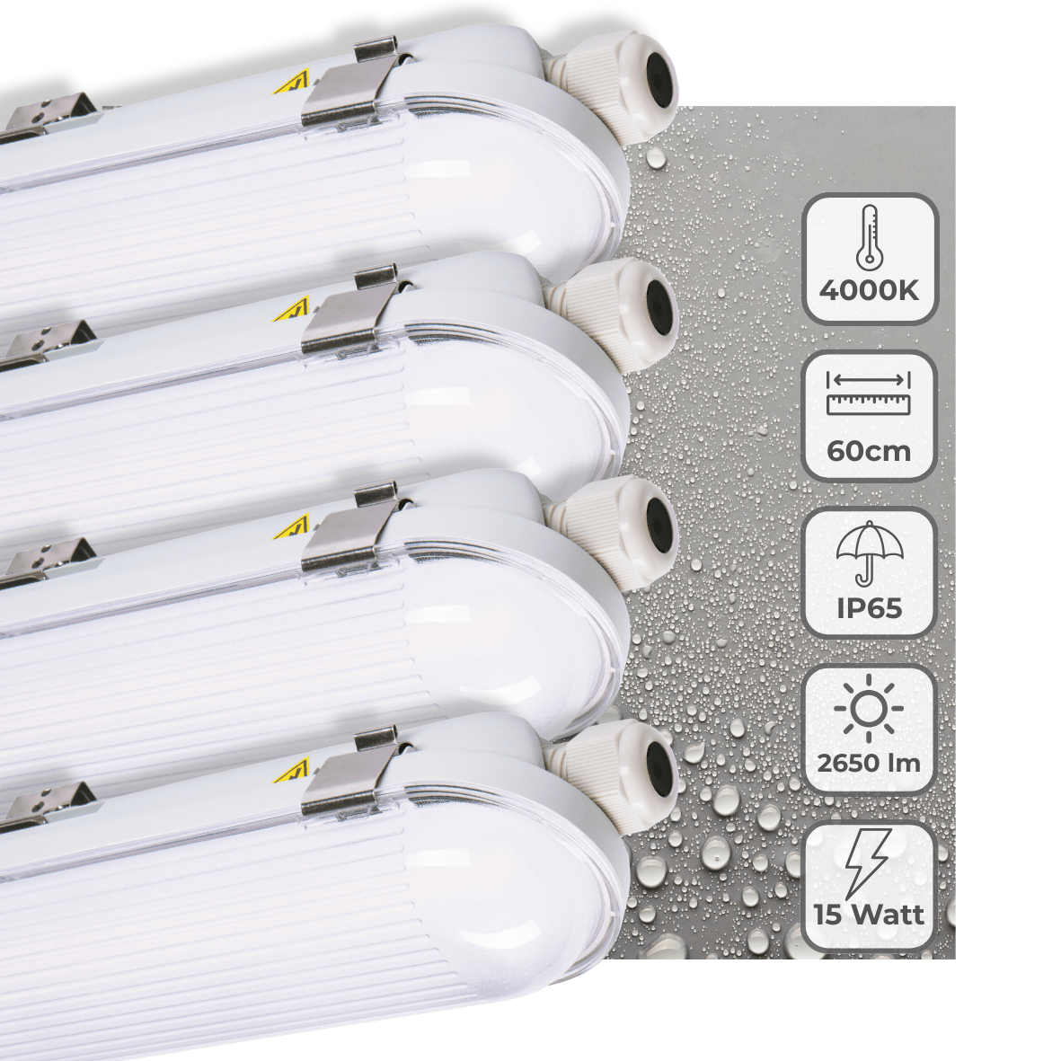4 PACK - LED's Light Pro TL Armatuur Strip 60 cm - Energielabel B - IP65 waterdicht - 2650 lm TL verlichting LED.nl