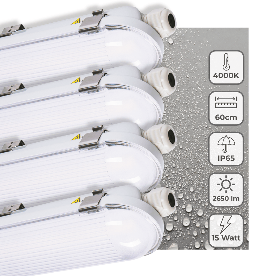 4 PACK - LED's Light Pro Philips TL Armatuur Strip 60 cm - Koppelbaar - Energielabel B - IP65 waterdicht - 2650 lm - 175lm/w TL verlichting LED.nl