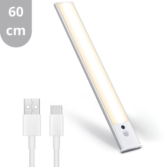 LED's Light Schrankbeleuchtung mit Sensor 60 cm - Wiederaufladbar und kabellos - Schwenk- und Bewegungssensor - weiß