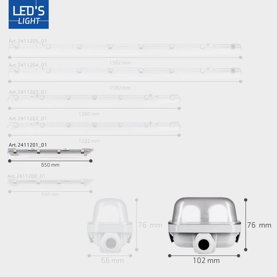 LED's Light Dubbele LED TL lamp 60 cm - compleet met LED buizen - Binnen en buiten - 2200 lm - 2x6W - 4000K - 185lm/w - Energielabel B TL verlichting LED.nl