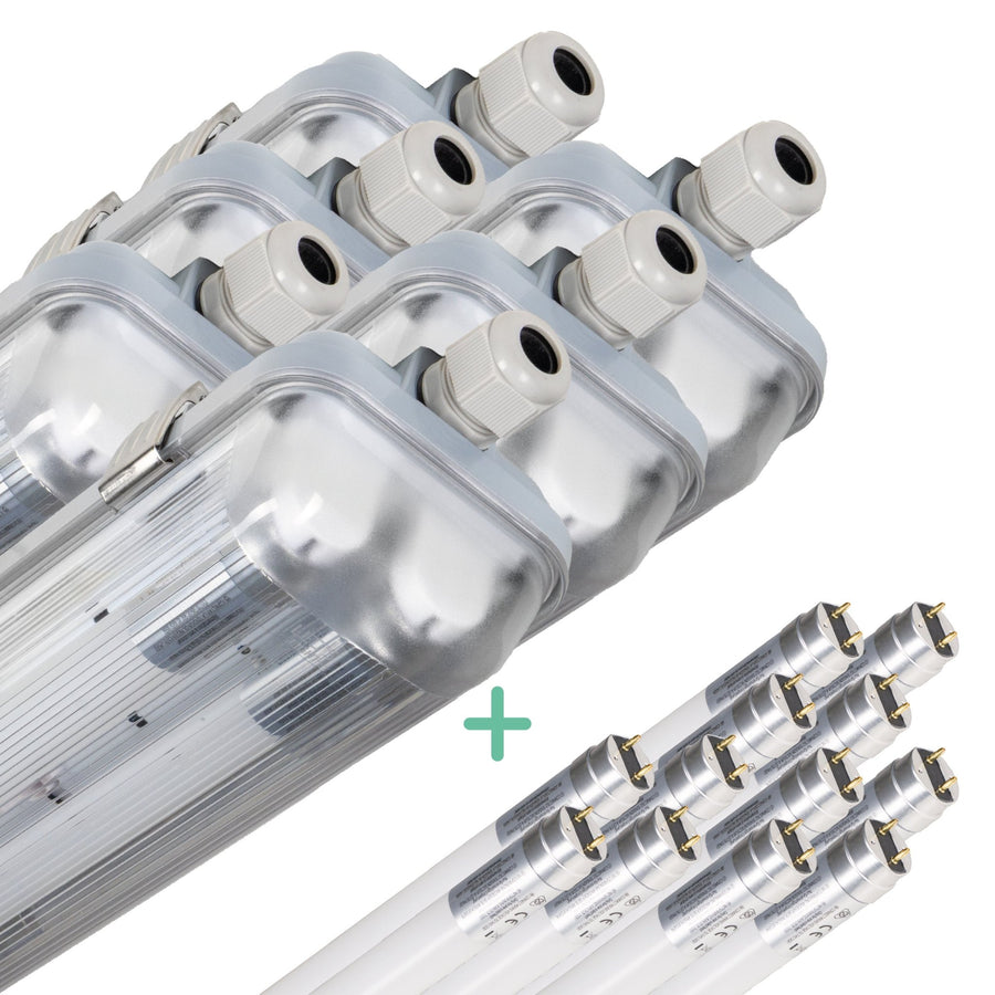 6er-Pack – Doppelte LED-Leuchtstofflampe 150 cm – inklusive LED-Röhren – für Innen und Außen – 6120 lm – 2 x 16,5 W – 4000 K – 185 lm/W – Energieeffizienzklasse B - LED.de