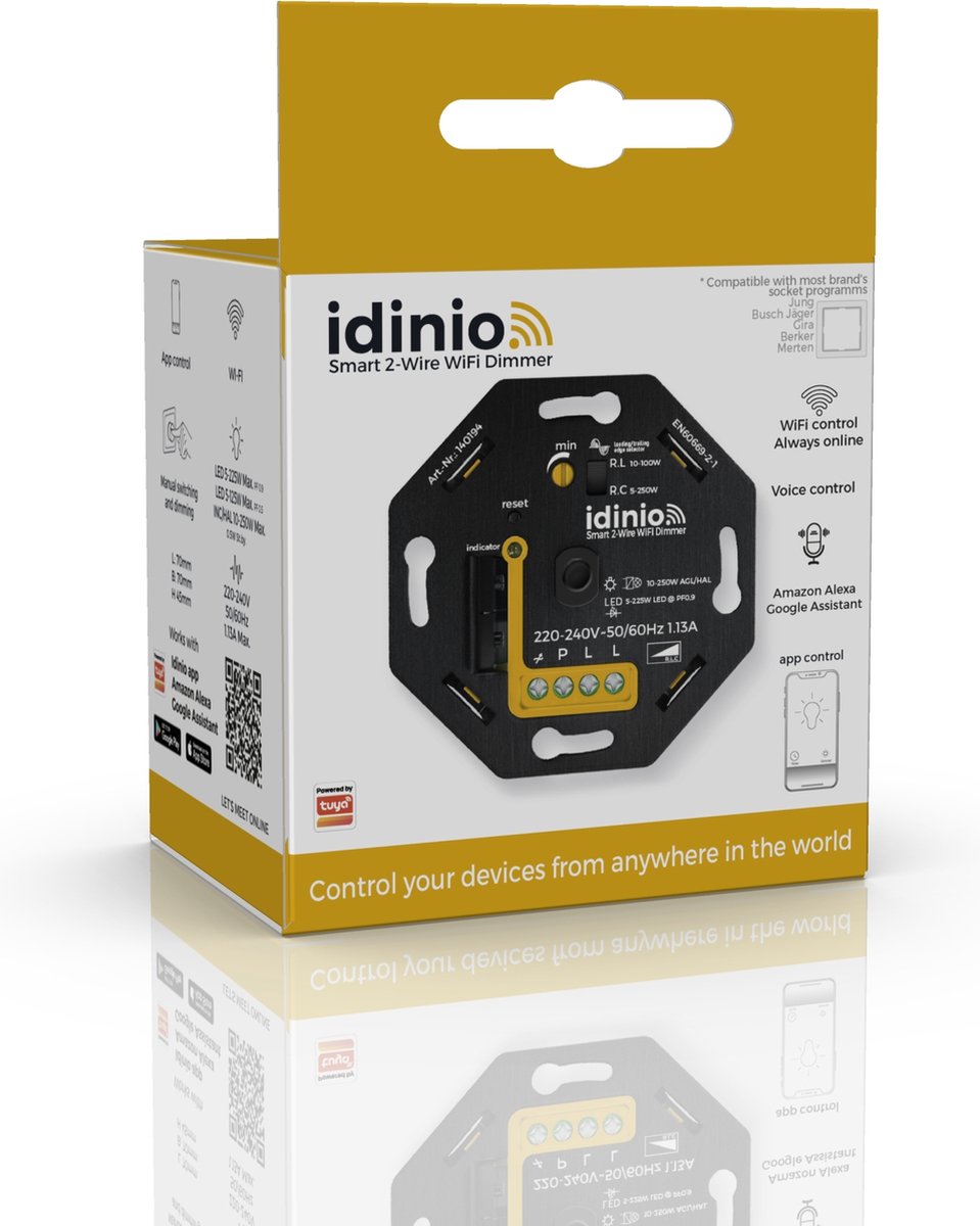 Smarter WLAN-Dimmer mit App – Geeignet für alle dimmbaren Lampen – 0 bis 250 W