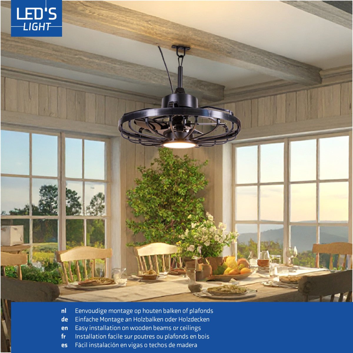 All - weather plafondlamp met ventilator – Ideaal voor veranda en buiten/binnen ruimtes - LED.nl