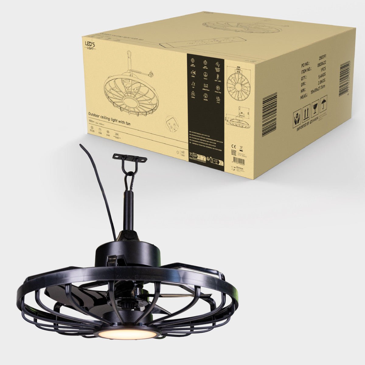 All - weather plafondlamp met ventilator – Ideaal voor veranda en buiten/binnen ruimtes - LED.nl