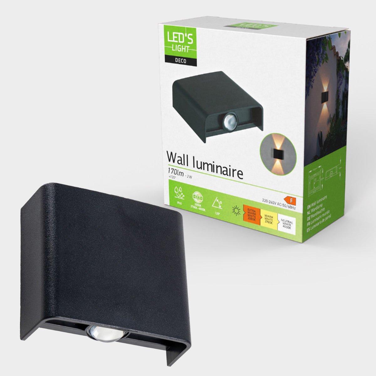 Buitenlamp met Lichtbron - Wandarmatuur - 170lm 2000K/2700K/4000K - Zwart - IP65 LED.nl