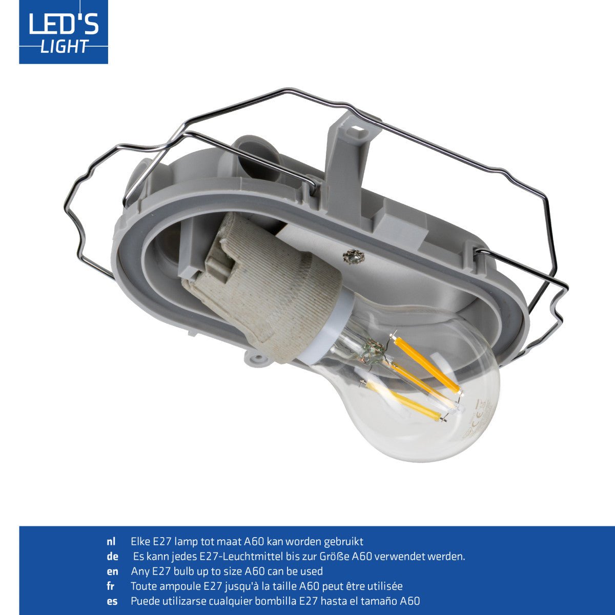 Buitenlamp Wandarmatuur Bulkhead IP44 – Grijs – Zonder Lichtbron – E27 - LED.nl