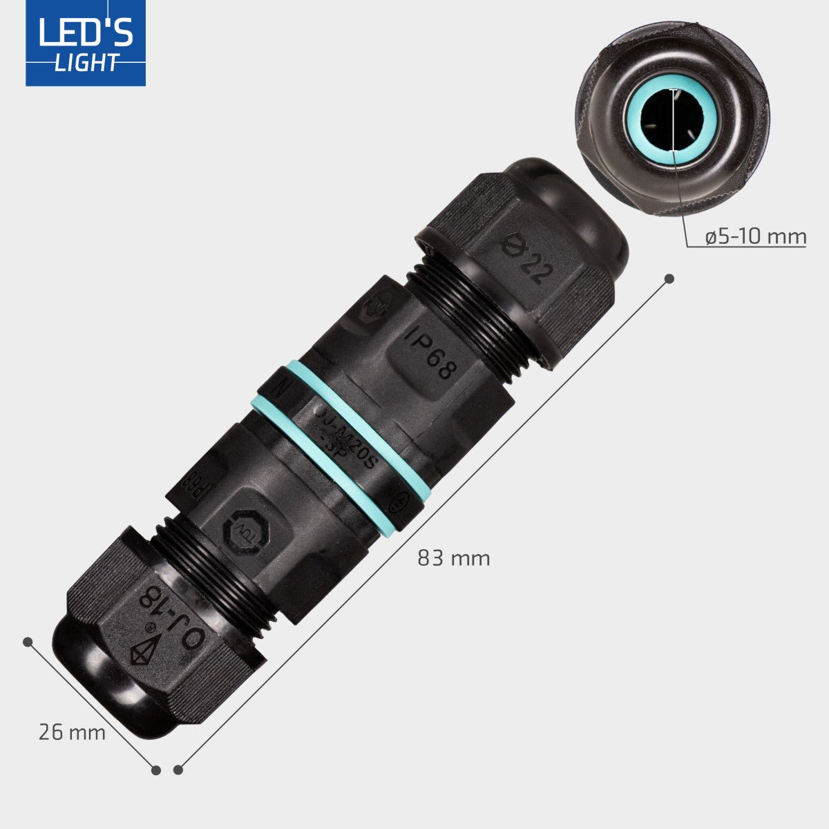 Kabelverbinder I connector - Voor kabels van 5 tot 10 mm - voor buiten en binnen - Zwart Kabelverbinders LED.nl