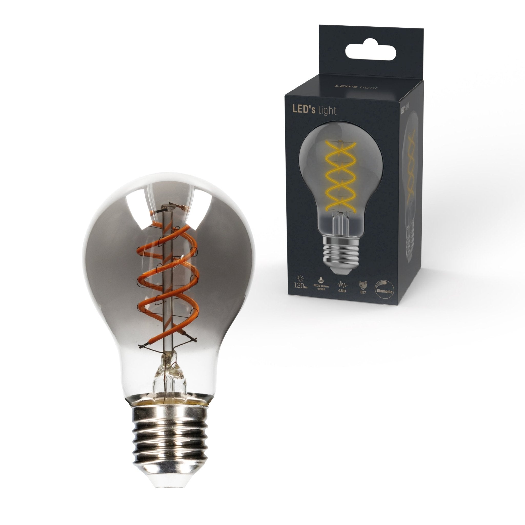 LED Filamentlamp A60 met Rookglas - E27 fitting - 4,5W - 120 Lumen - Extra warm wit (1800K) - Dimbaar - LED.nl