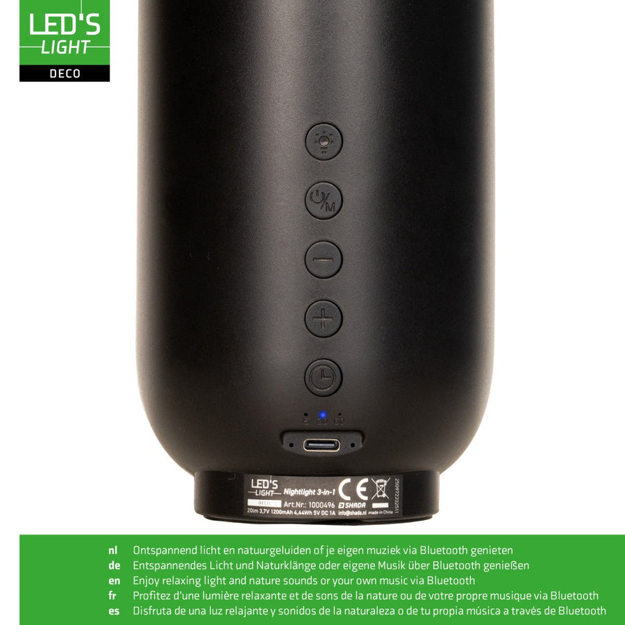 LED-Nachtlicht mit Bluetooth-Lautsprecher – Wiederaufladbar – 1200 mAh – IP20 – Schwarz - LED.de