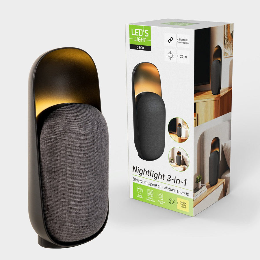 LED-Nachtlicht mit Bluetooth-Lautsprecher – Wiederaufladbar – 1200 mAh – IP20 – Schwarz - LED.de