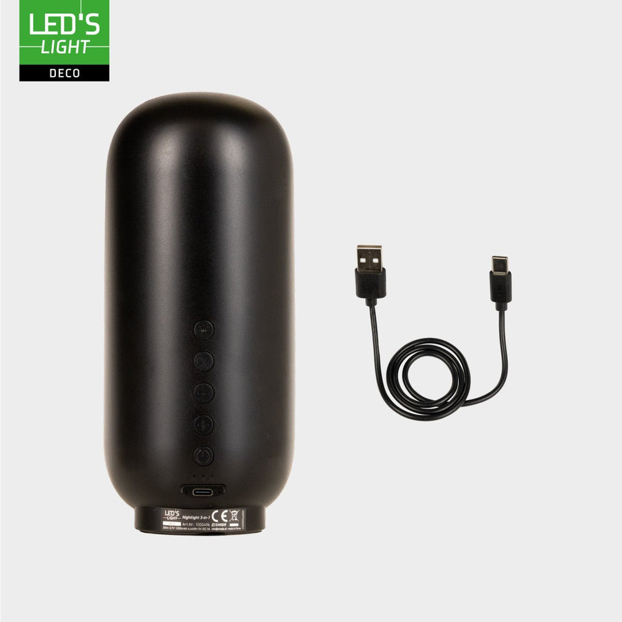LED-Nachtlicht mit Bluetooth-Lautsprecher – Wiederaufladbar – 1200 mAh – IP20 – Schwarz - LED.de