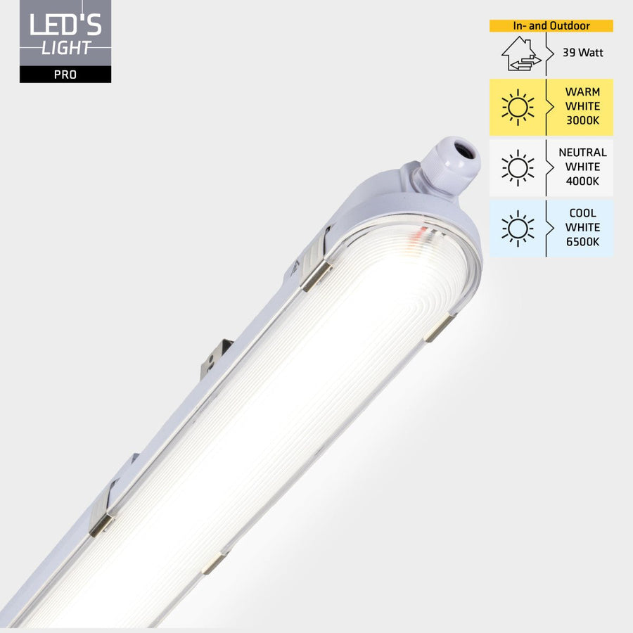 9er-Pack – LED-Leuchte mit LED-Streifen, verbindbar, Farbtemperatur/Leistungsauswahl – 180 lm/W, 39 W, 150 cm, 7020 lm, 3000 K/4000 K/6500 K – Schutzart IP65, IK08 - LED.de