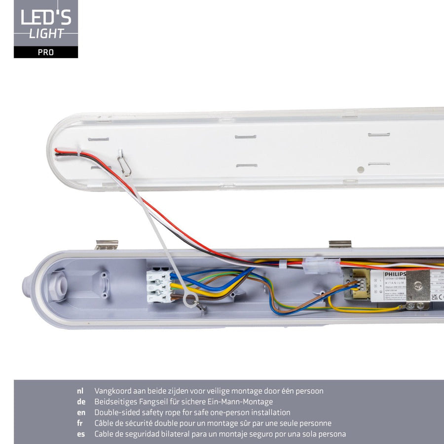 9er-Pack – LED-Leuchte mit LED-Streifen, verbindbar, Farbtemperatur/Leistungsauswahl – 180 lm/W, 39 W, 150 cm, 7020 lm, 3000 K/4000 K/6500 K – Schutzart IP65, IK08 - LED.de