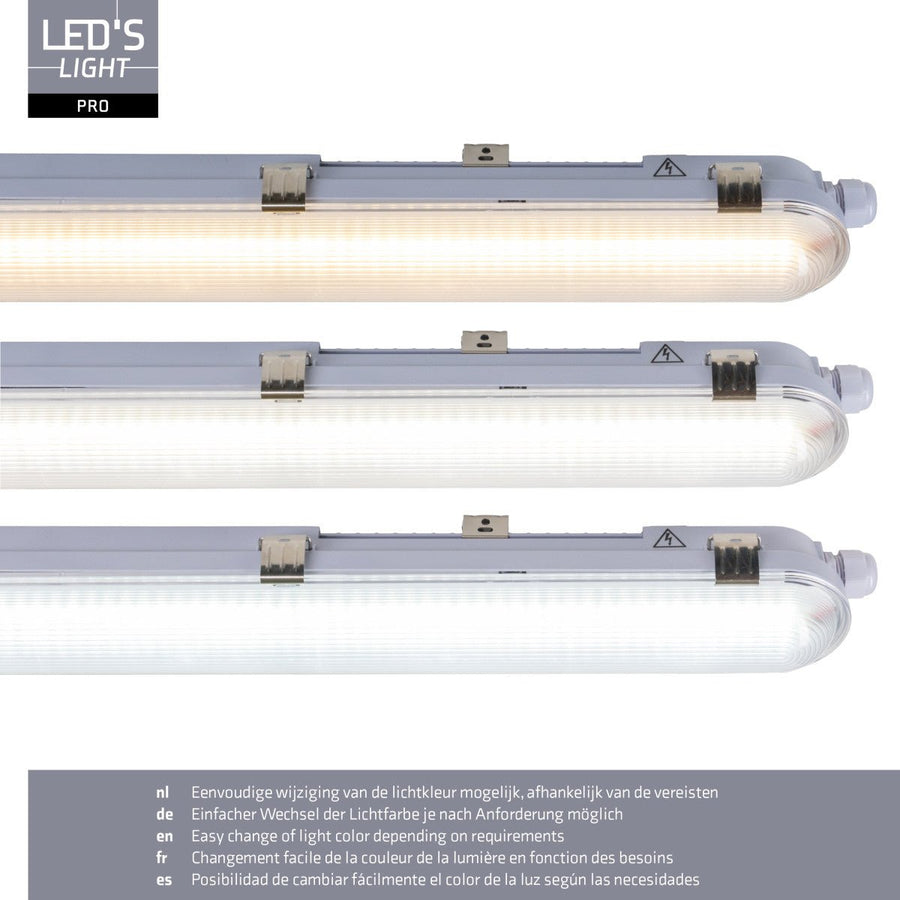 9er-Pack – LED-Leuchte mit LED-Streifen, verbindbar, Farbtemperatur/Leistungsauswahl – 180 lm/W, 39 W, 150 cm, 7020 lm, 3000 K/4000 K/6500 K – Schutzart IP65, IK08 - LED.de