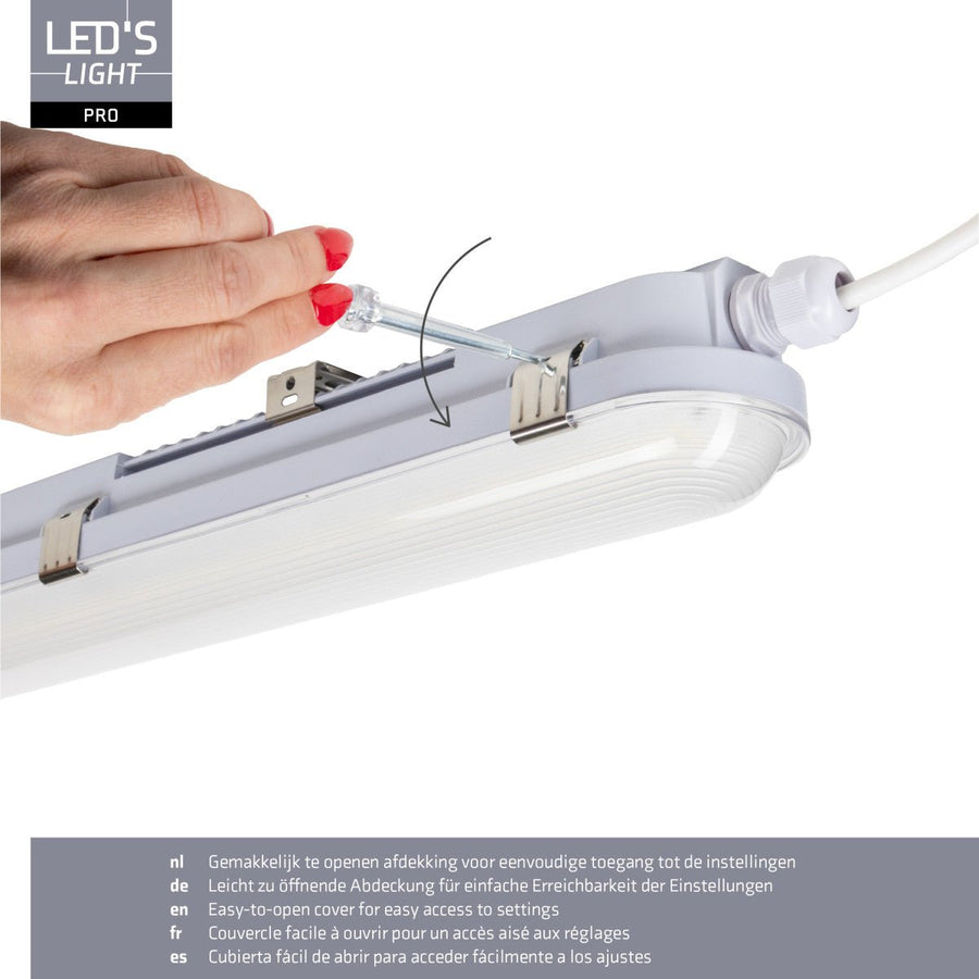 9er-Pack – LED-Leuchte mit LED-Streifen, verbindbar, Farbtemperatur/Leistungsauswahl – 180 lm/W, 39 W, 150 cm, 7020 lm, 3000 K/4000 K/6500 K – Schutzart IP65, IK08 - LED.de