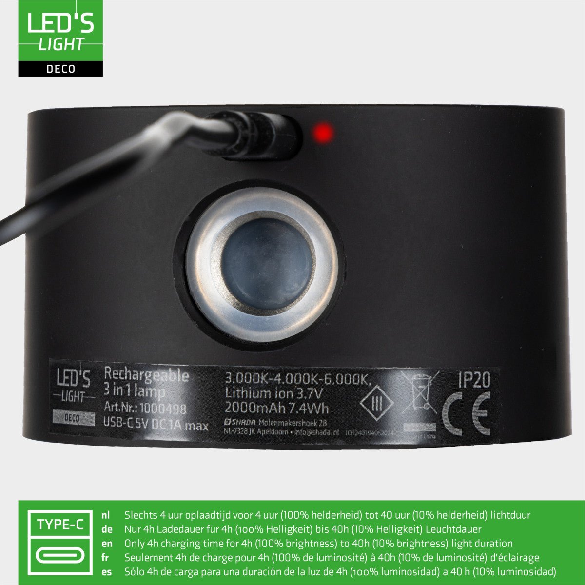 LED's Light 3 - in - 1 Draadloos Oplaadbaar Spotje - Tafellamp, Klemlamp & Wandlamp - Zwart - LED.nl