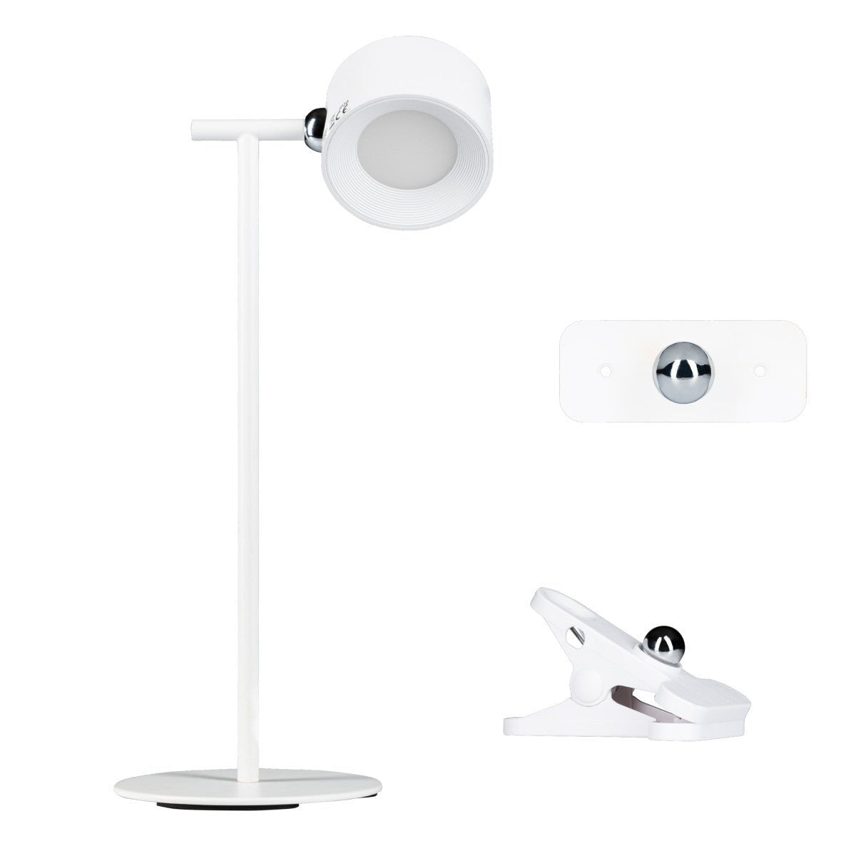 LED's Light 3 - in - 1 draadloze oplaadbare lamp met magnetische muurbeugel, voet en klem - Wit - LED.nl
