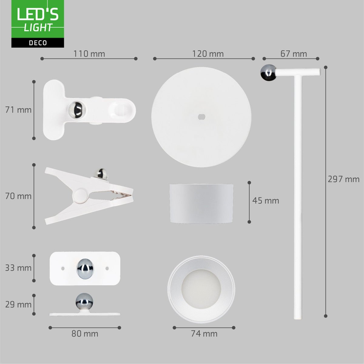 LED's Light 3 - in - 1 draadloze oplaadbare lamp met magnetische muurbeugel, voet en klem - Wit - LED.nl