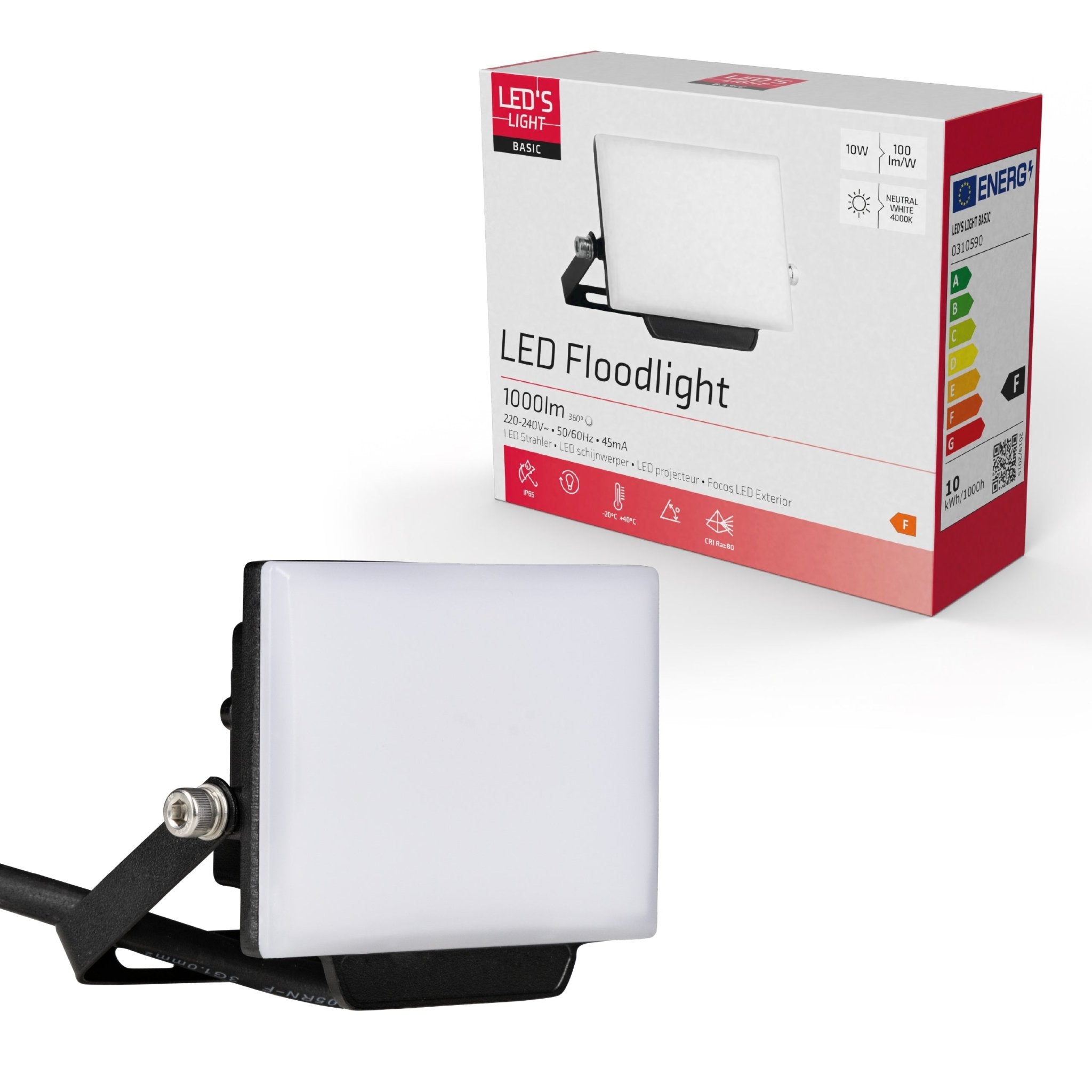 LED's Light Floodlight 900 met beugel - Universeel voor binnen en buiten - 10W - LED.nl