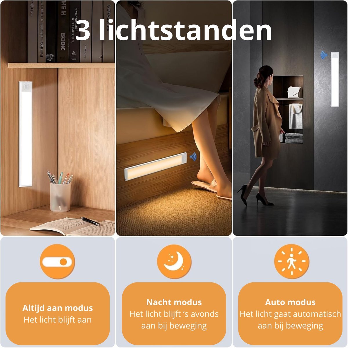 LED-Onderbouwlamp met Bewegingssensor, Led-kastlamp met sensor, 2 stuks, 20 cm, dimbaar, keukenonderbouwlamp met 3 kleuren, USB-C oplaadbaar, nachtlampje voor slaapkamer, trappen, hal, garage LED-Onderbouwlamp met Bewegingssensor, Led-kastlamp met sensor, 2 stuks, 20 cm, dimbaar, keukenonderbouwlamp met 3 kleuren, USB-C oplaadbaar, nachtlampje voor slaapkamer, trappen, hal, garage