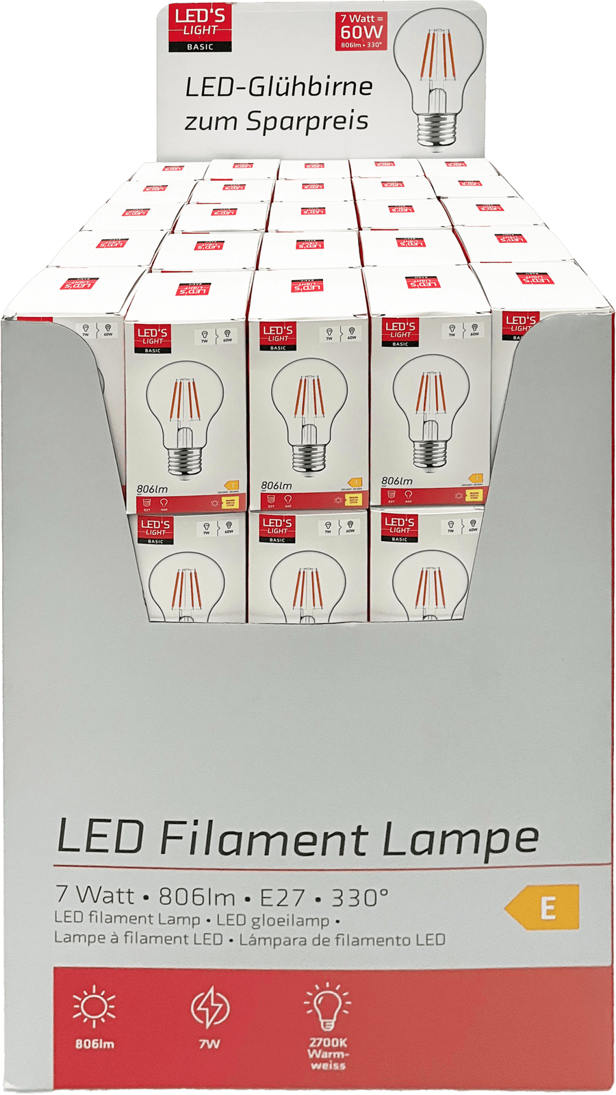LED's Light LED Lamp E27 - Standaard model peertje - 7W vervangt 60W - Transparant glas Lichtbronnen LED.nl