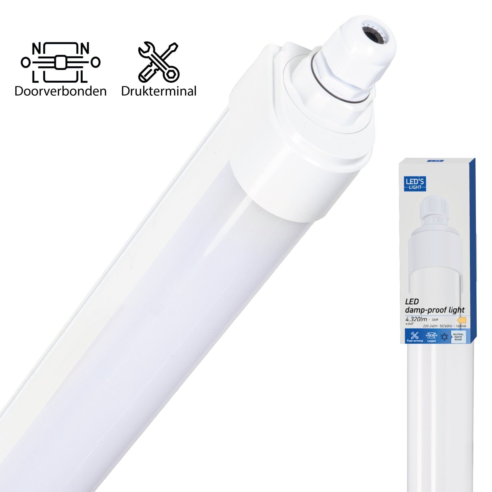 LED's Light LED TL lamp compleet - 36W, 120cm, 4320lm 4000K - IP65 IK08 - Koppelbaar TL verlichting LED.nl