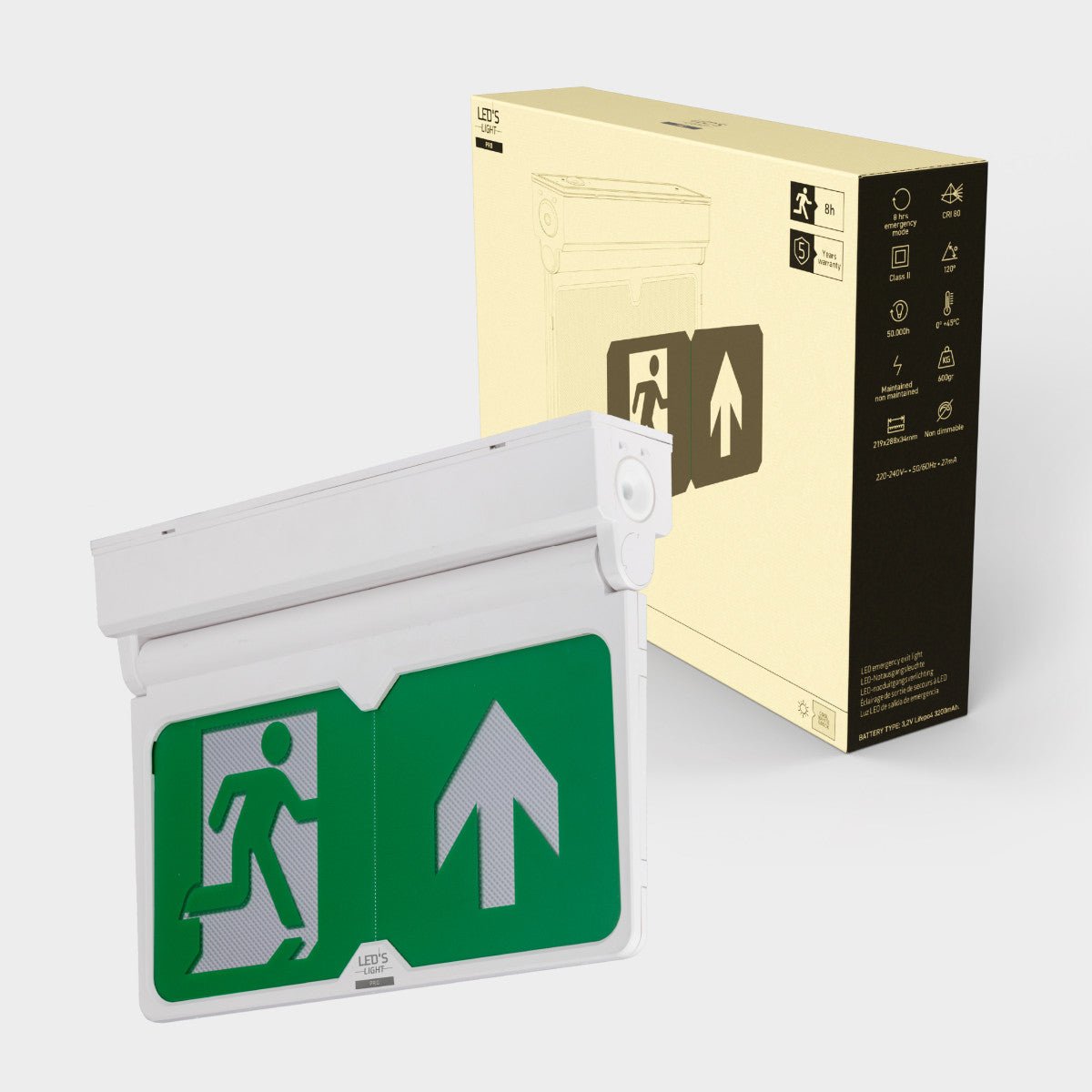 LED's Light - Noodverlichting - Nooduitgang bord met verlichting op accu - Draadloos en oplaadbaar - Pijl draaibaar - LED.nl