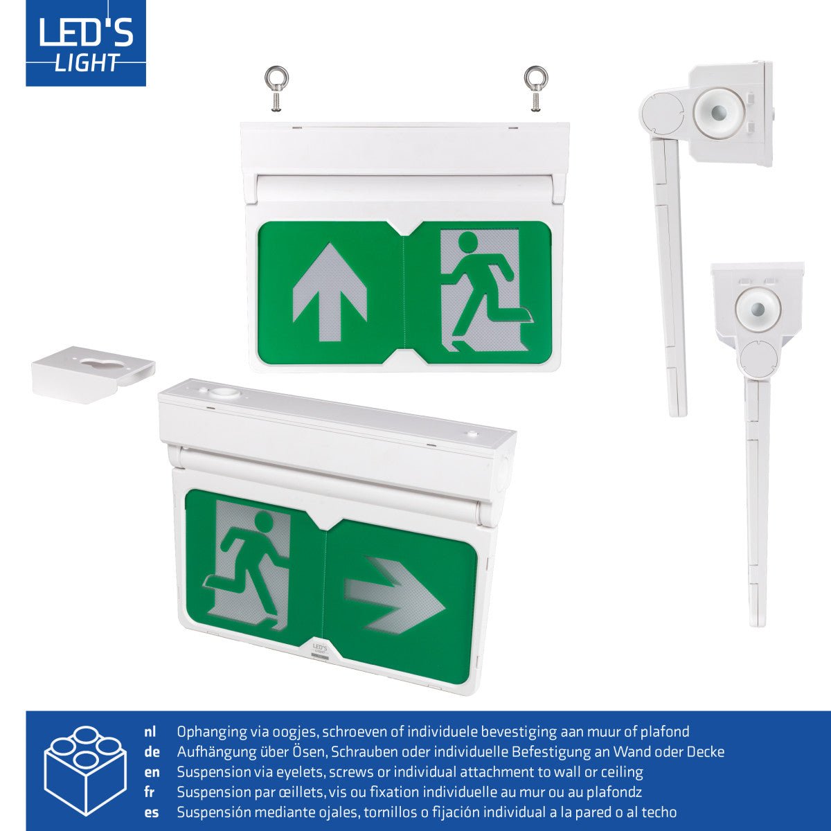 LED's Light - Noodverlichting - Nooduitgang bord met verlichting op accu - Draadloos en oplaadbaar - Pijl draaibaar - LED.nl