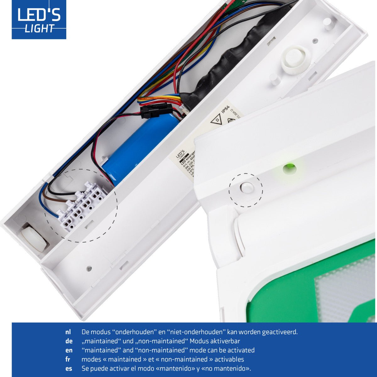 LED's Light - Noodverlichting - Nooduitgang bord met verlichting op accu - Draadloos en oplaadbaar - Pijl draaibaar - LED.nl