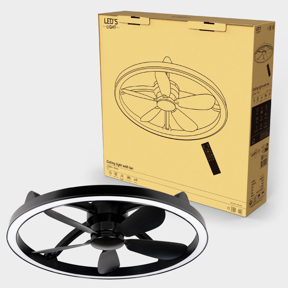 LED's Light Plafond ventilator met lamp Zwart 61,3cm - 27W - 2500lm - Verstelbare kleurtemperatuur - Dimbaar - Incl afstandbediening Plafondventilatoren LED.nl