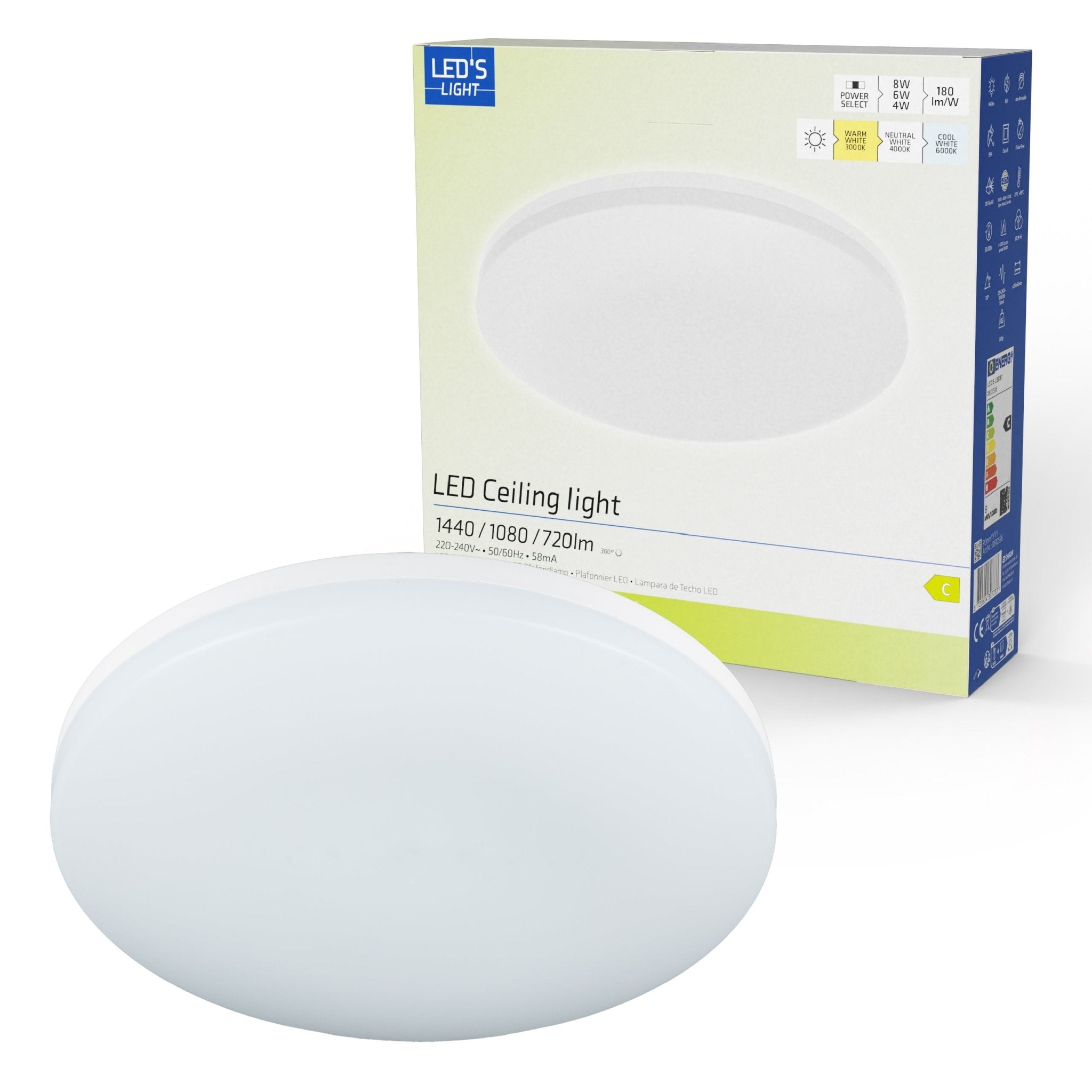 LED's Light Plafondlamp 25 cm - 6 lichtstanden - Geschikt voor alle binnenruimtes - IP54 - LED.nl