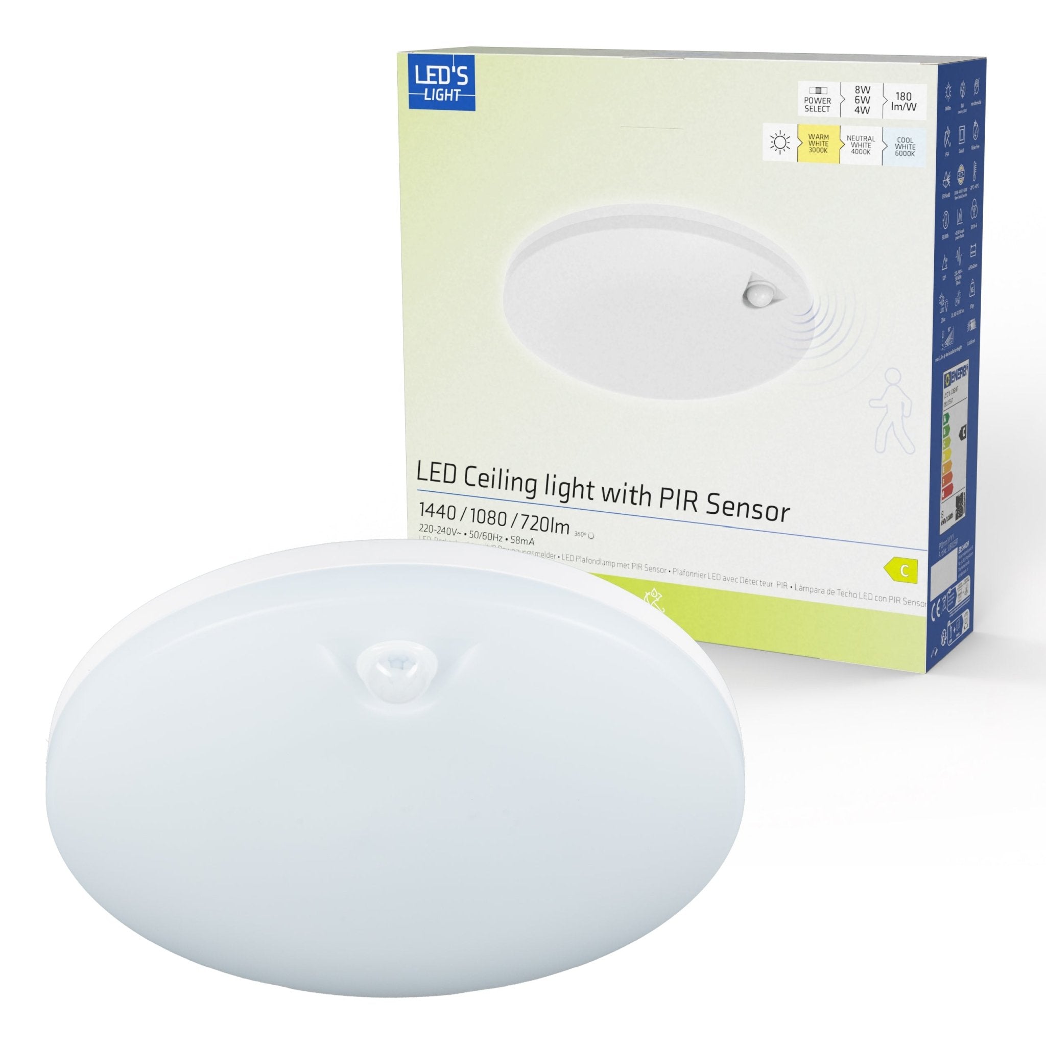 LED's light Plafondlamp met bewegingssensor en schemersensor - dimbaar in 6 standen - IP54 - 30 cm - LED.nl