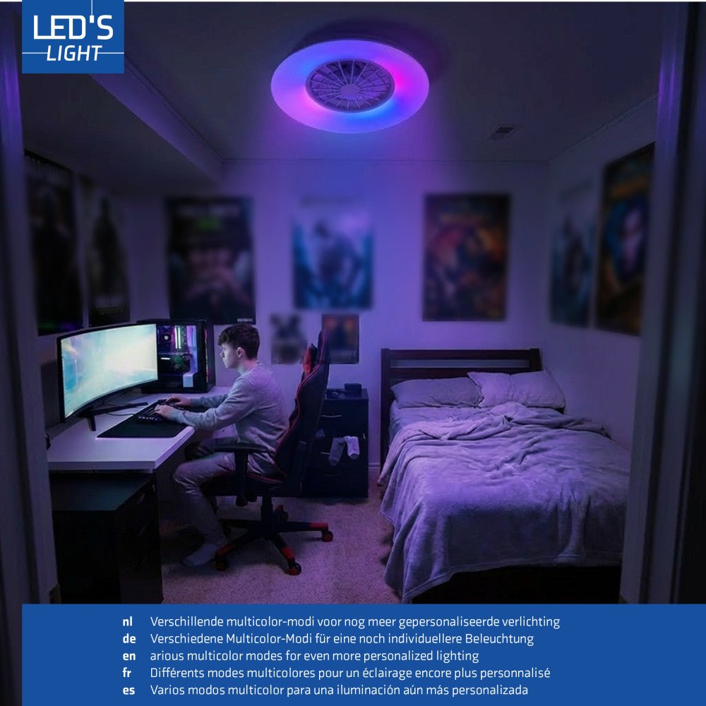 LED's Light Plafondlamp met ventilator RGB - 39W 3300lm 2700K/6500K/RGB - Ø485mm IP20 - Dimbaar Plafondventilatoren LED.nl