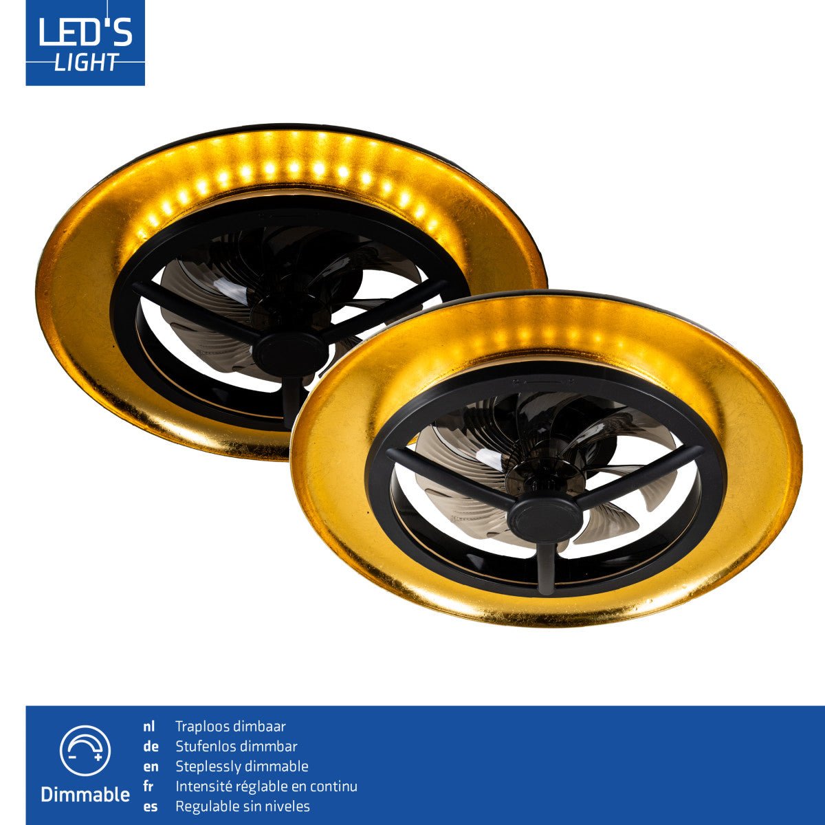 LED's Light Plafondventilator met lamp Goud met Zwart 55W 4300lm 1800K/4000K 55cm Plafondventilatoren LED.nl