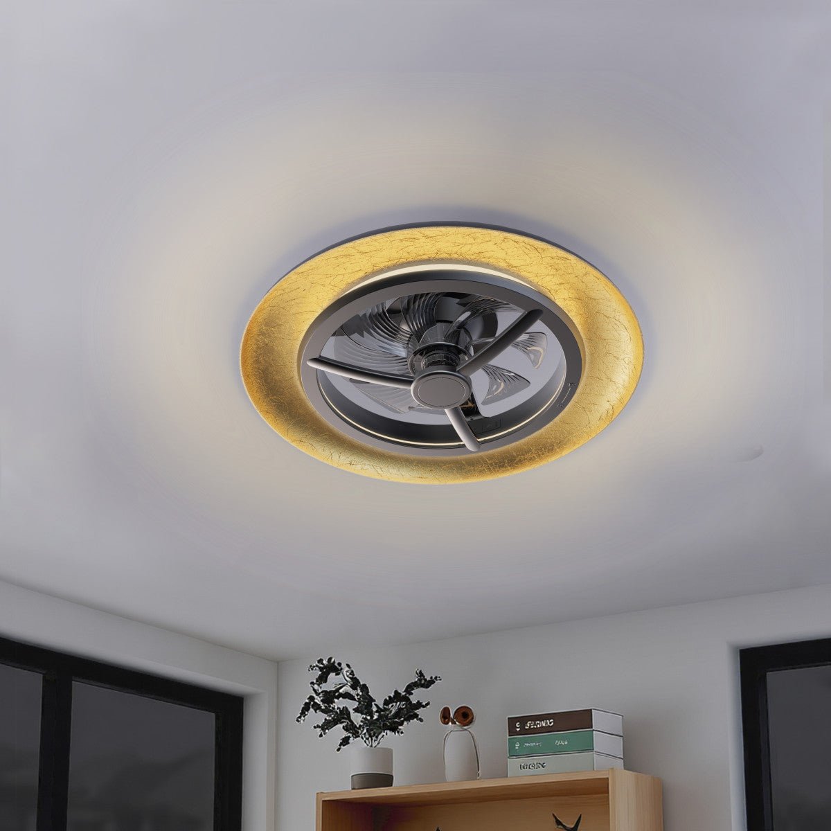 LED's Light Plafondventilator met lamp Goud met Zwart 55W 4300lm 1800K/4000K 55cm Plafondventilatoren LED.nl